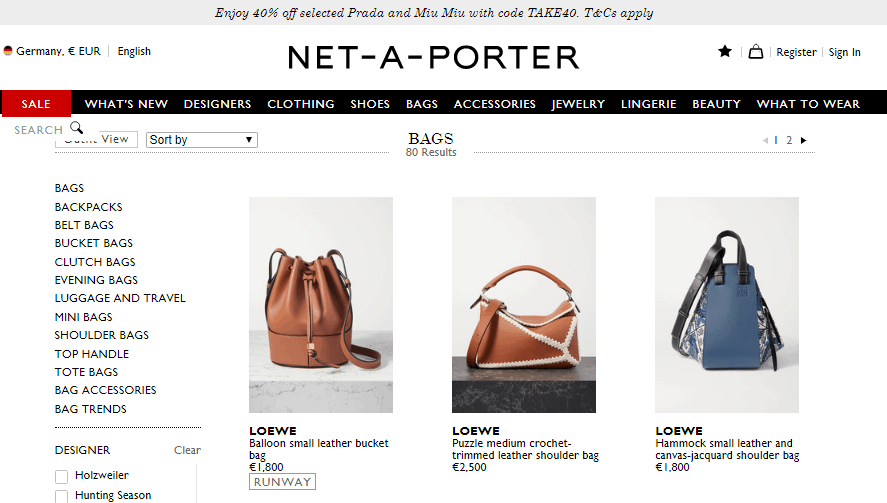 Net-A-Porter優惠碼2024, 網購Loewe最新袋款有退稅價，低至售價63折